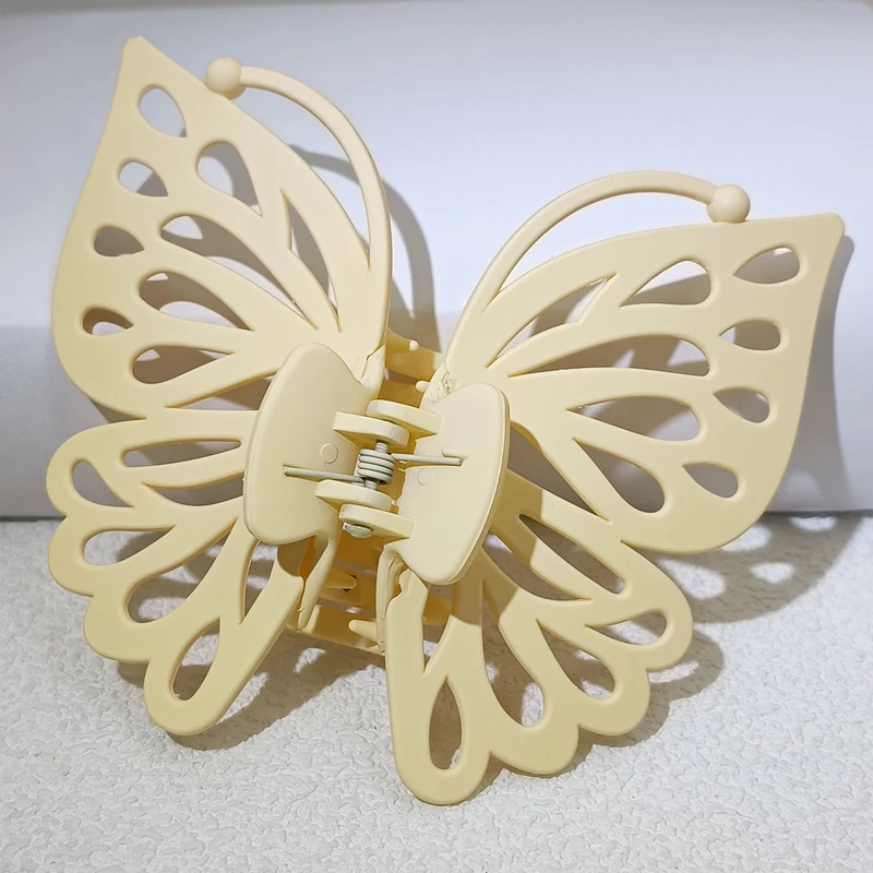 9 cm Süße Frauen Mädchen Junge Mode Geschenk Zurück Kopf Clip Haarnadel Candy Farbe Einzigen Schicht Hohl Flügel Antenne Schmetterling haar Klaue – Detail 9