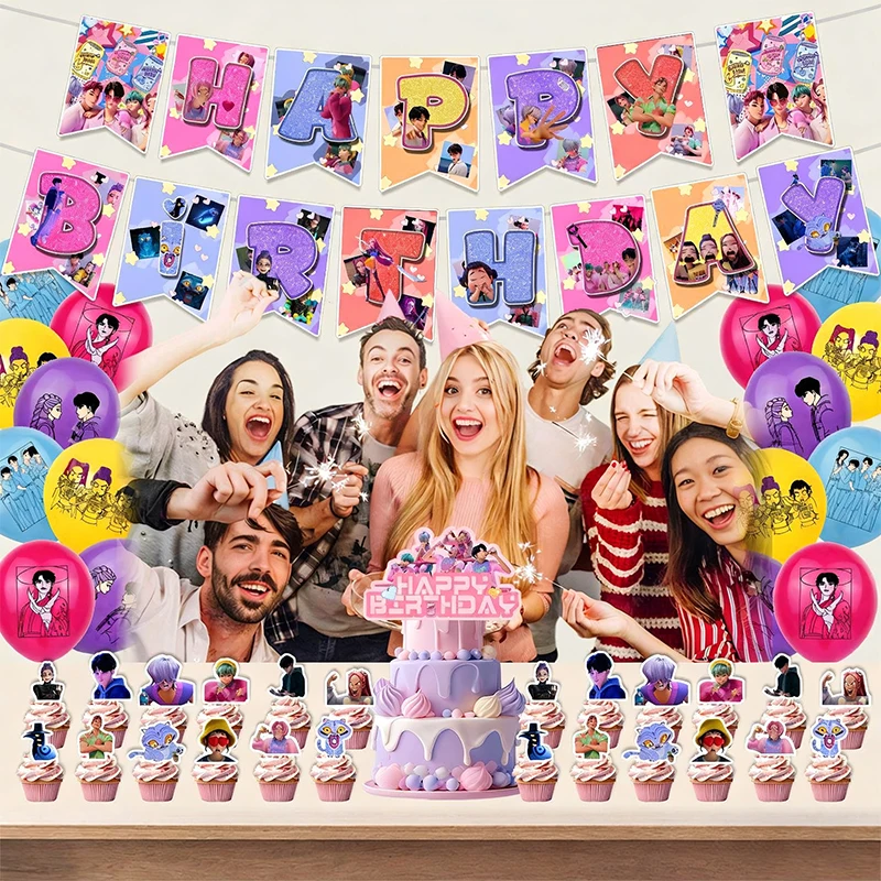 kpop demon hunters Party Balloon Decoration Combo, Colorful Balloons + Letter Decor, Kids' Birthday & Party Decor Fans Gifts