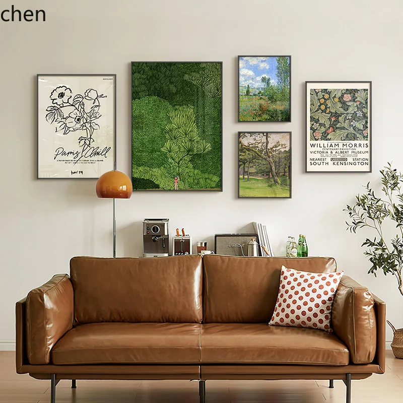 Landscape Living Room Decorative Painting Niche Combination Hanging Painting Retro Sofa Background Wall Painting