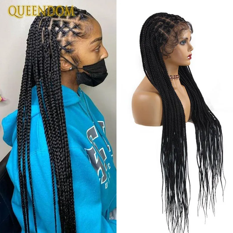 

36" Braided Wigs For Women Ombre Lace Front Wig Criss Cross Knotless Box Braided Wigs With Baby Hair Synthetic Wig Lace Front