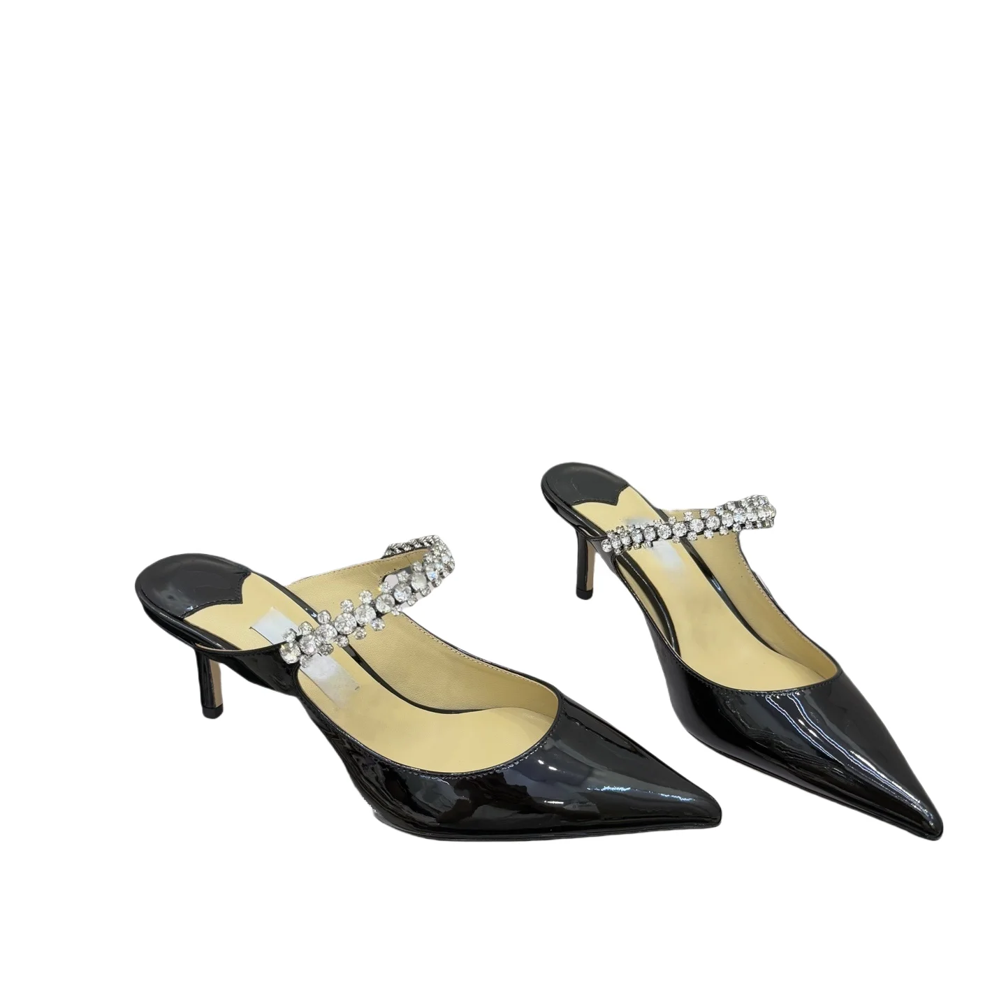 

Women's shoes with rhinestones, straight strap slippers, thin heels, flat bottomed slippers, single shoes, pointed toe, empty hi