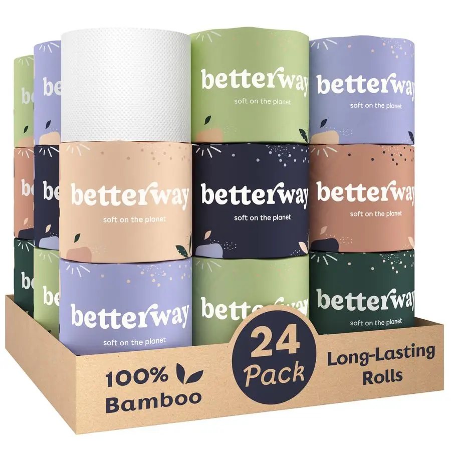 Bamboo Toilet Paper 3 Ply Sustainable Toilet Tissue 24 LongLasting Rolls amp 360 Sheets Per Roll Septic Safe Organic, Plastic am
