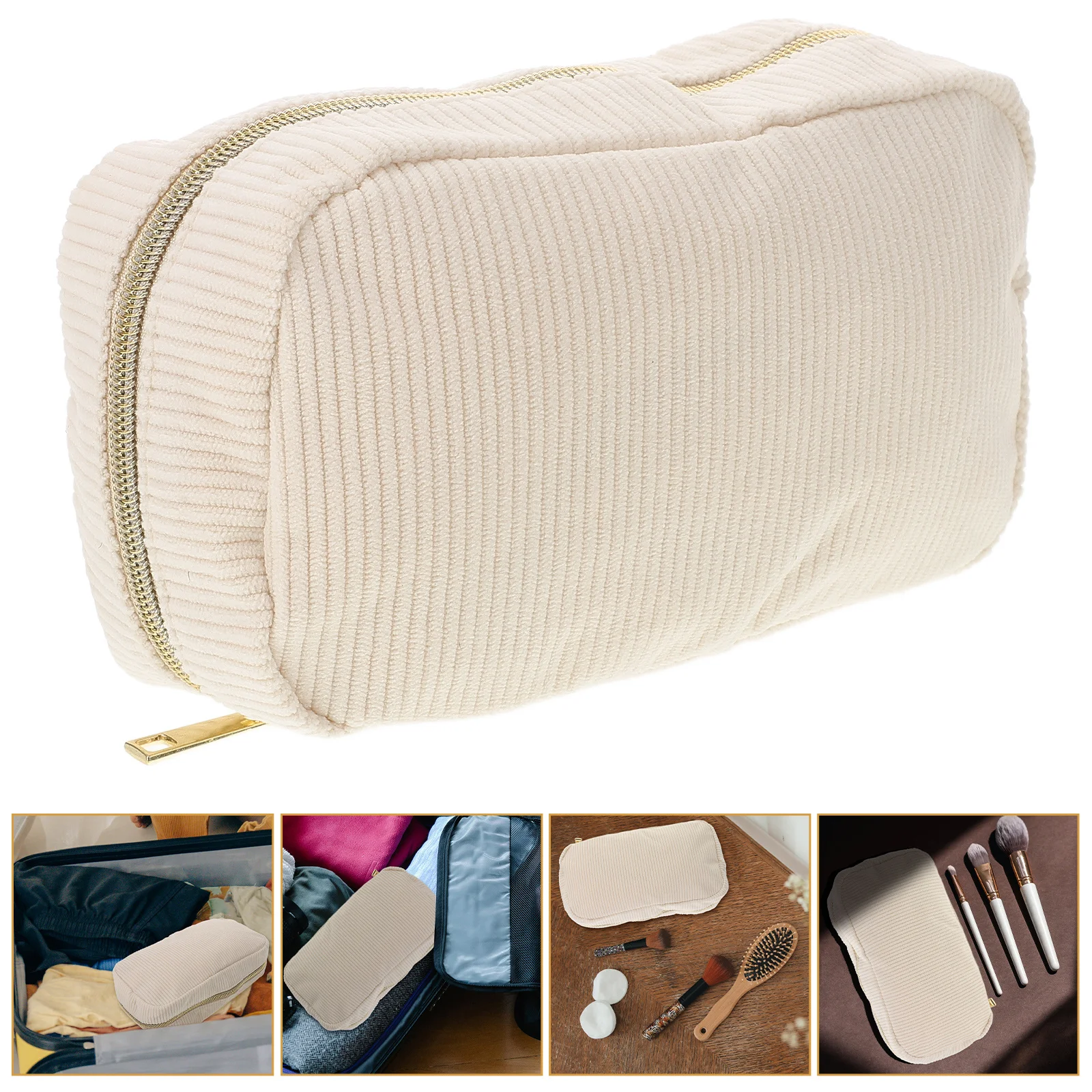 Portable Makeup Bag Large Capacity Travel Toiletry Organizer Pouch Corduroy Material Versatile Storage Case