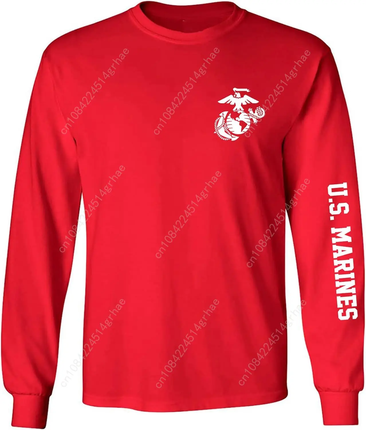 تي شيرت Zerogravitee U.S. Marines بأكمام بيضاء مطبوع للبالغين بأكمام طويلة