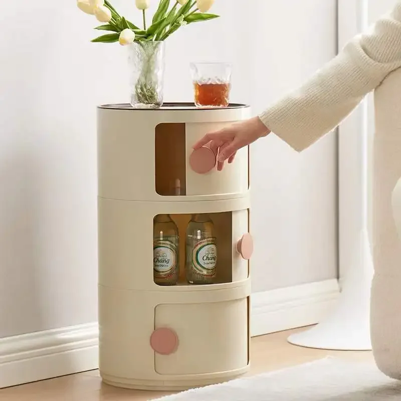 Bedside table Simple and creative multi-layer storage cabinet Modern plastic side cabinet Round locker
