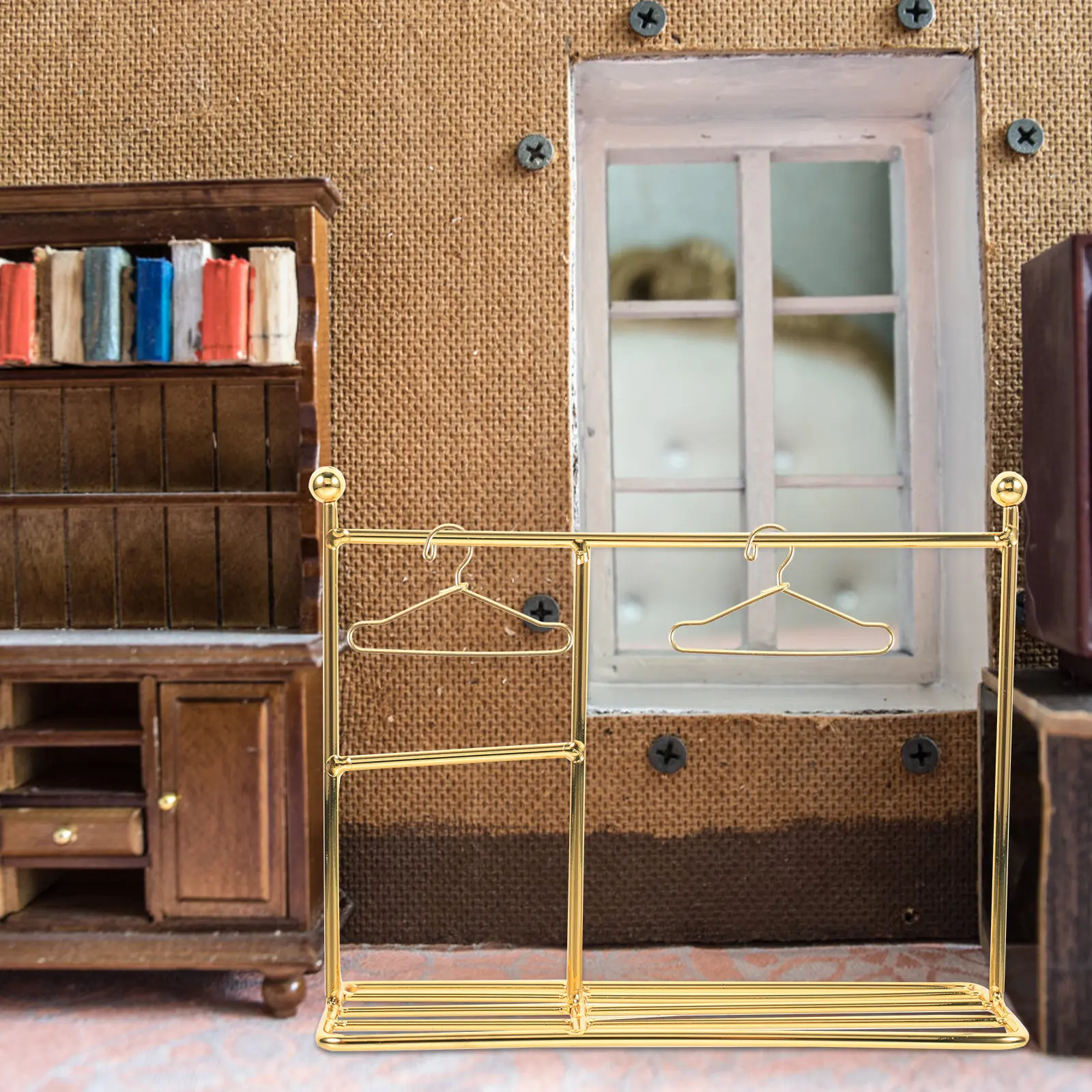 

1Set Mini Clothes Hanger Display Metal Miniature Furniture Ornament Dollhouse Decor Mini Clothes Rack Micro Landscape Bedroom