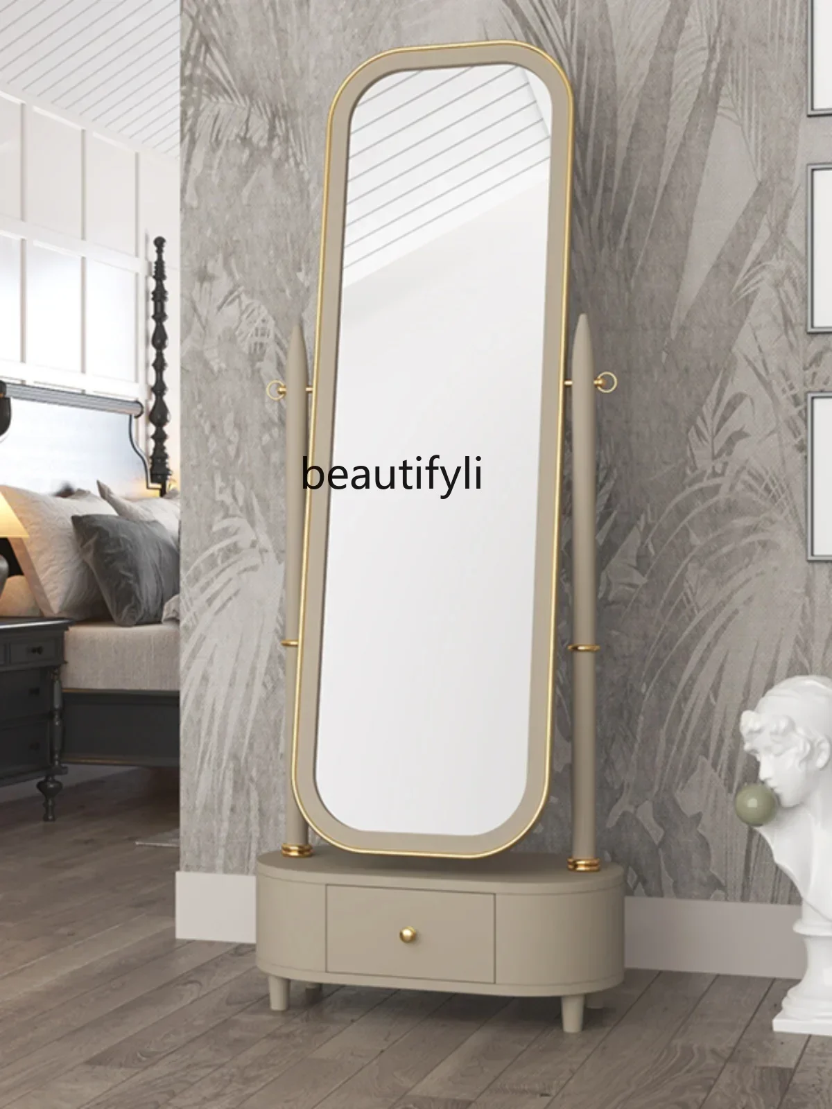 Luxury Solid Wood Bedroom Full-Body Vertical Floor Mirror Home Retro Full-Length Mirror Explosion-Proof Simple Cosmetic Mirror