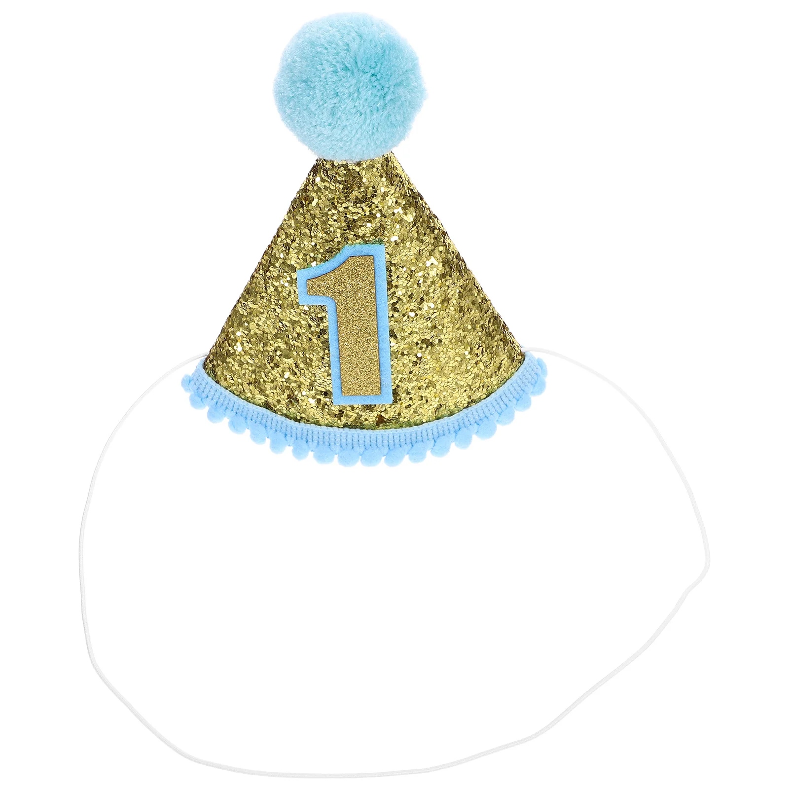 

Glitter Sparkle 1st Birthday Cone Hat with Adjustable Headband for Baby Girl Party Supplies (Blue) party hat