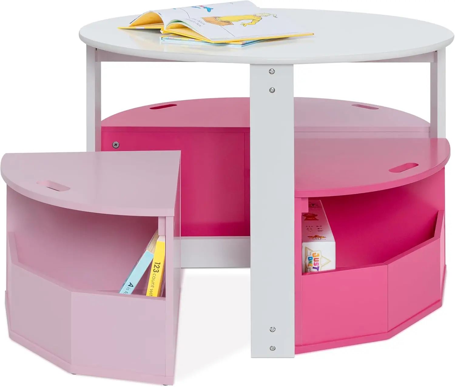 Kids Activity Table and Chair Set - Round Play and School Table with Storage for Children Ages 3-8 - Nesting Design with 4 Stool