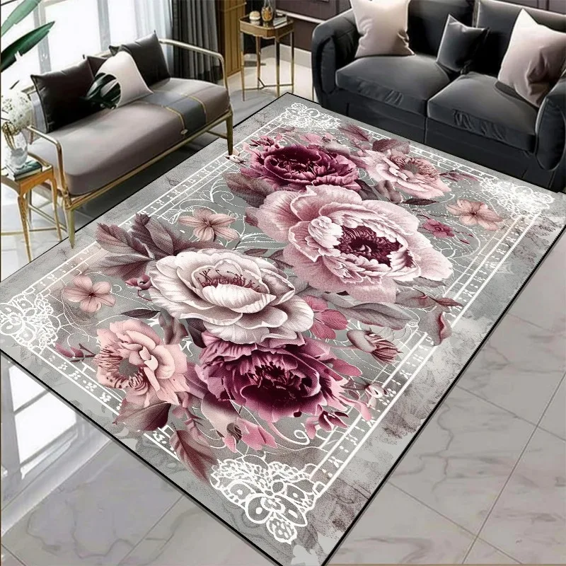 European Style Flower Pattern Carpets for Living Room Gorgeous Large Room Rugs Size Floor Mats for Lounge Balcony