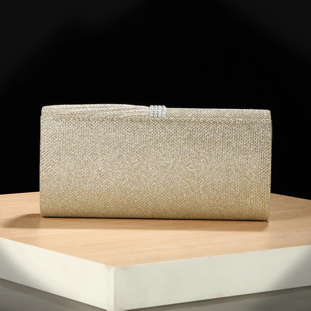 Neues, goldbesticktes, plissiertes Abendtaschenset mit Diamanten, vielseitig einsetzbar für Hochzeitsbankette und Partys, als Handtaschen-Accessoire. – Detail 4