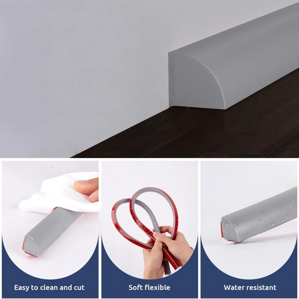 1 قطعة 39.37in/118.11in/236.22in رمادي مرن ربع مستدير صب قشر تقليم صب على الوجهين ذاتية اللصق جدار الزاوية