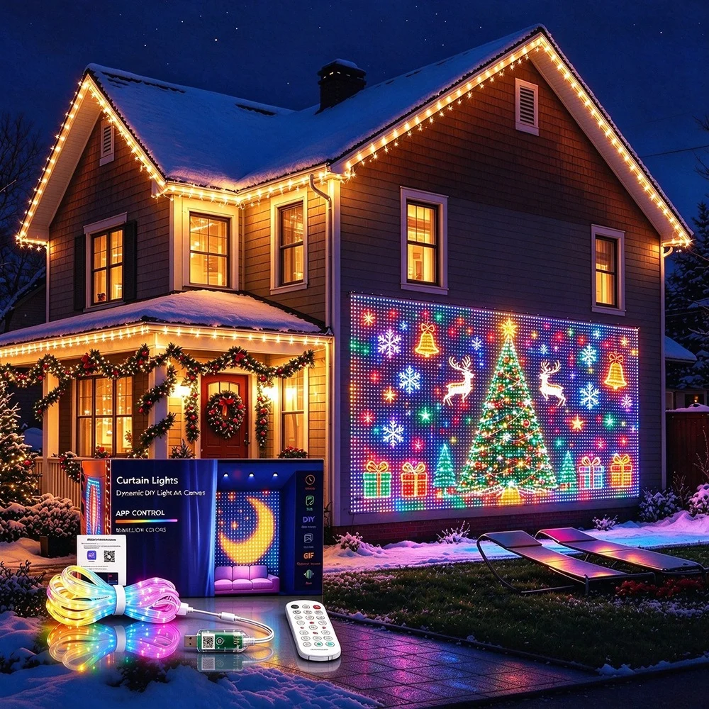 NEW LED Curtain Light Home Holiday Christmas Decorations Lamp App Control DIY Pattern Outdoor Waterproof for Party Xmas Decor