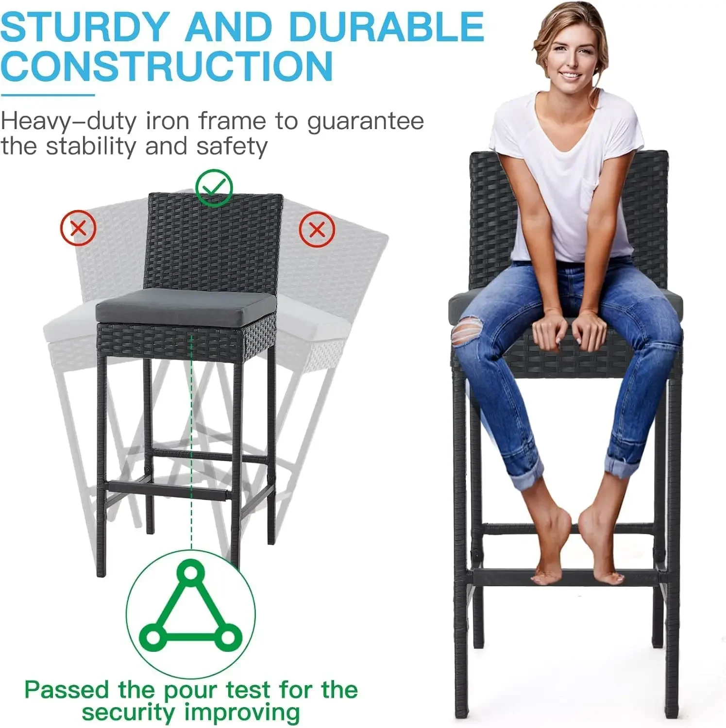 [عرض لفترة محدودة، اشترِ الآن! ]مقاعد بار خارجية، ومقاعد فناء منسوجة من الخيزران وكراسي بار للفناء مع وسادة مقعد وأقدام مريحة