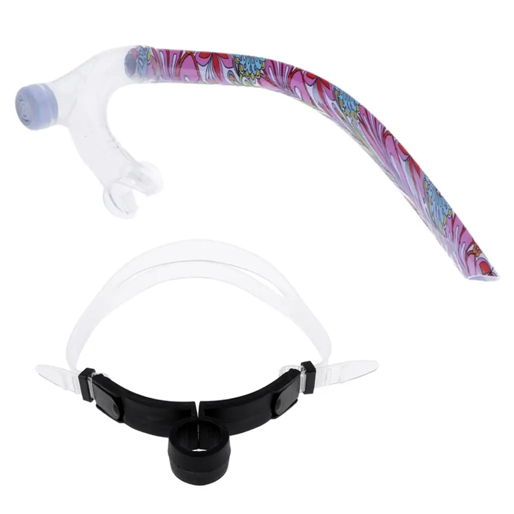 Swim Centre Line Snorkel Silicone Breathing Tube Soft Mouthpiece Center Mount Gear with Strap for Snorkeling and Swim Drills