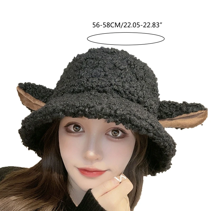 Women Bucket Hat Vintage Winter Sheep Ear Plush Panama For Women Warm Faux Fur Soft Female Fisherman Sun Hats 2022 trend