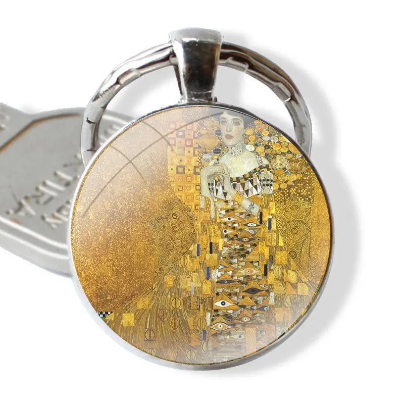 Keychain Handmade Glass Cabochon Key Ring Holder Pendant Key Chains Kiss Gustav Klimt Art Painting