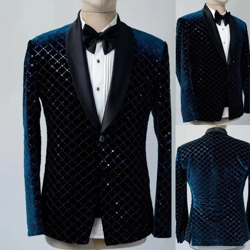 

Exquisite Beaded Crystals Men's Suit Jacket 1 Piece Single Breasted Groom Blazers Customized Man Banquet Wedding Tuxedos Luxury
