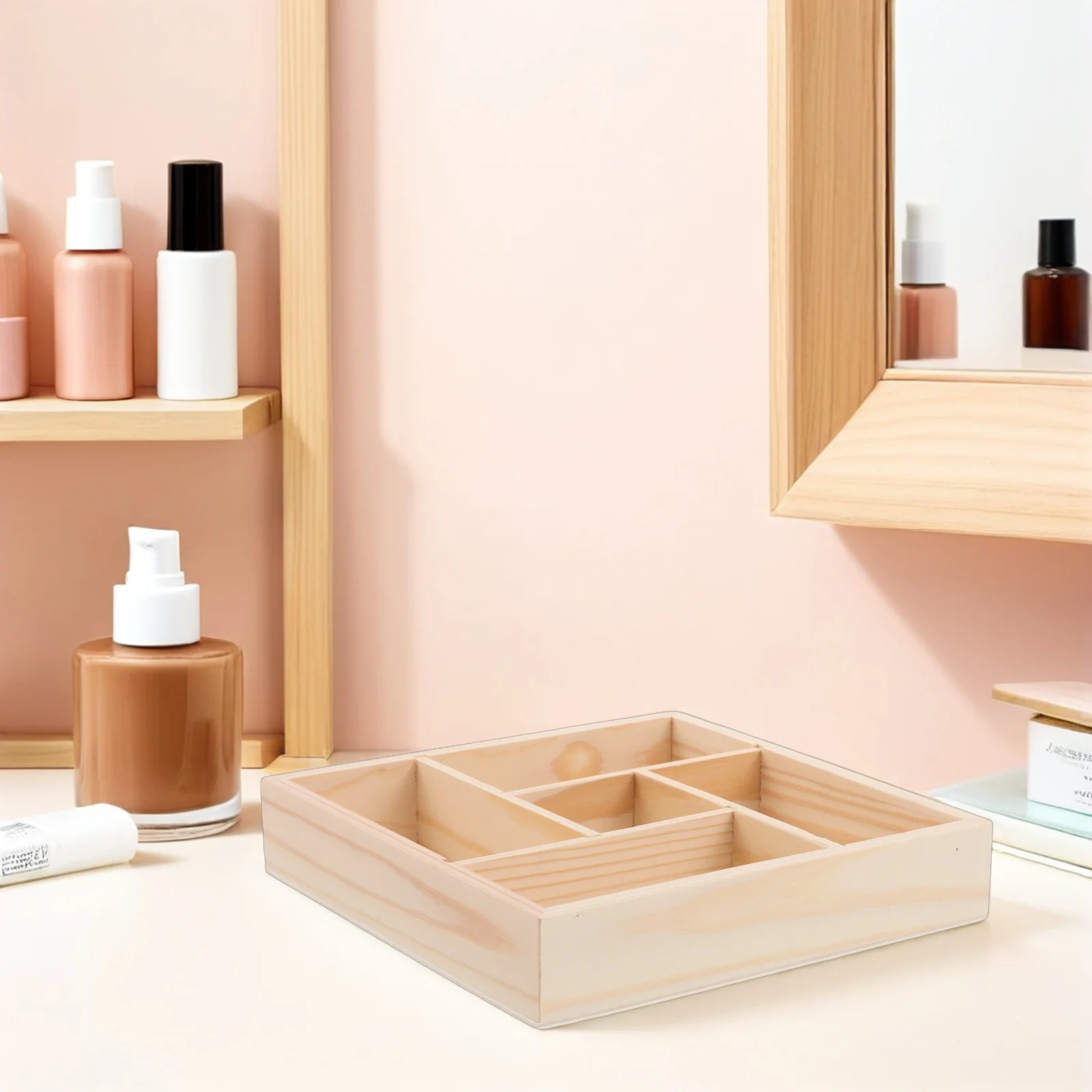 

Wood Jewelry Organizer Case with Grid Display Stand - Sectioned Wooden Sorting Tray for Rings Bracelets Earrings Storage Box