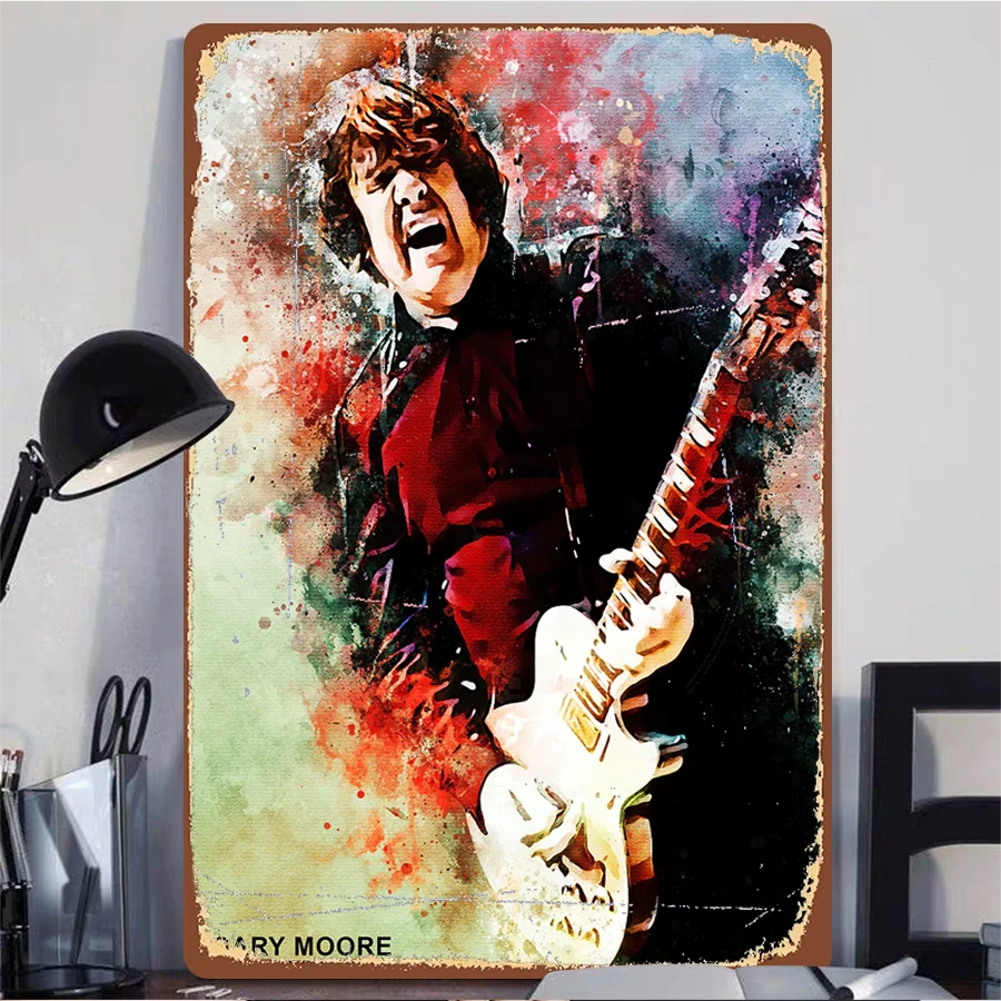 Gary Moore Watercolor Style Iron Painting Rock Music Guitar Legend Wall Art Decorative Metal Poster