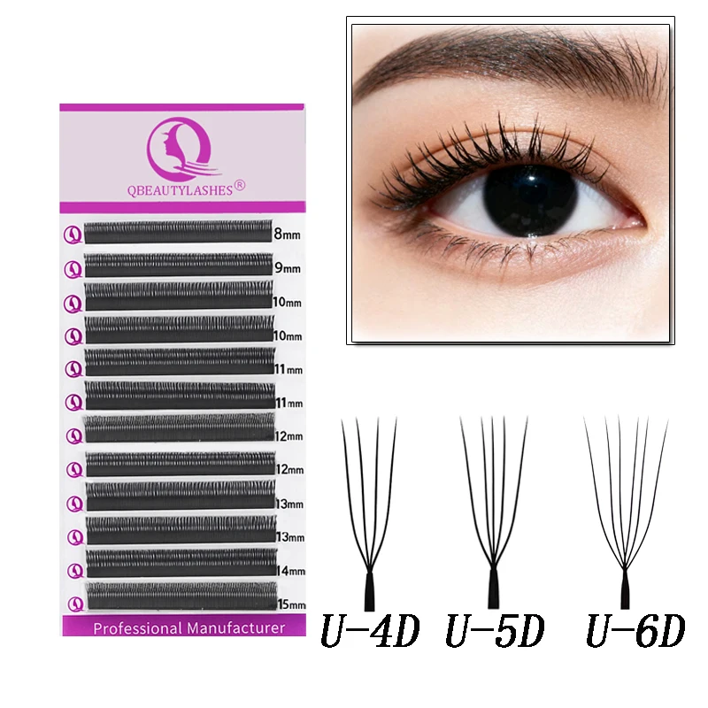Qbeautyelashes U شكل YY 4D 5D 6D الرموش تمديد 2D UU حليقة C D 0.07 مللي متر 5D لاش سهلة قبل صنع مروحة حجم ماكياج الرموش #6