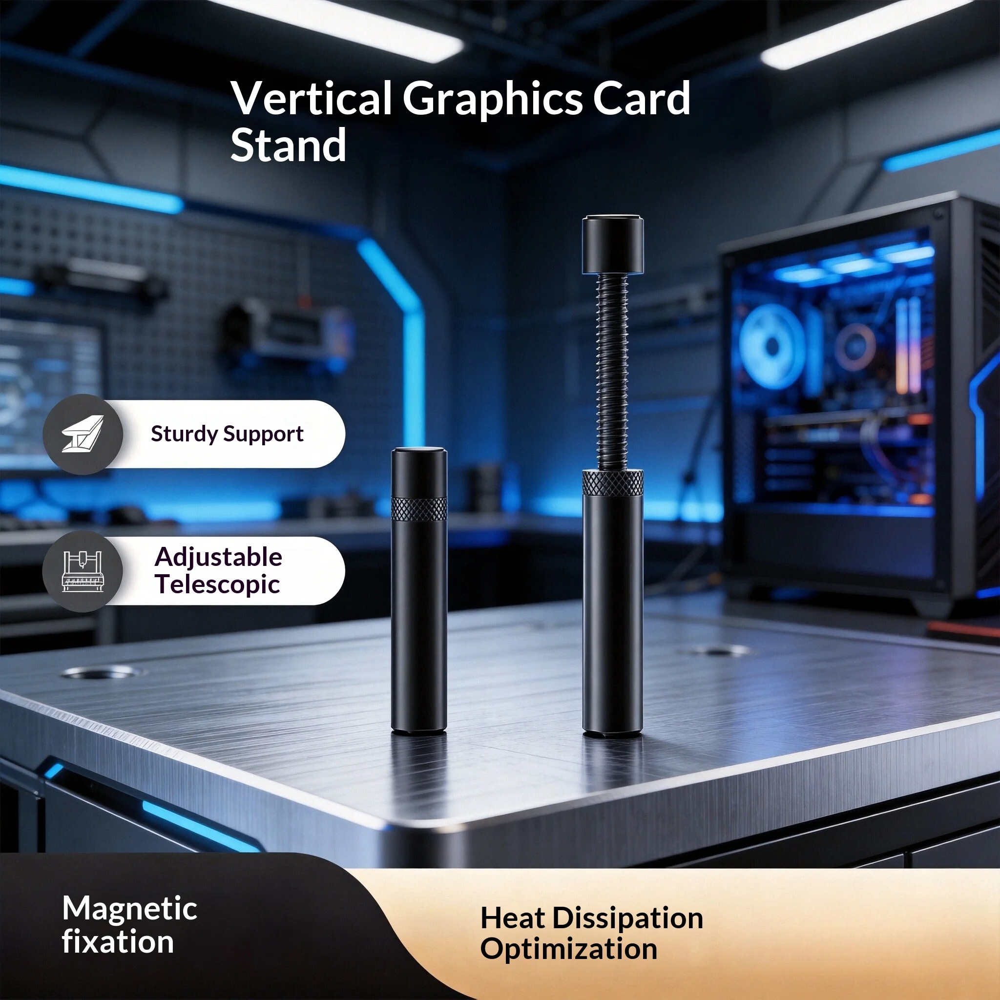 Video GPU Holder Vertical Telescopic Rotating Stand Magnetic Bracket Video Card Holder Graphics Card Bracket Support 27-120mm