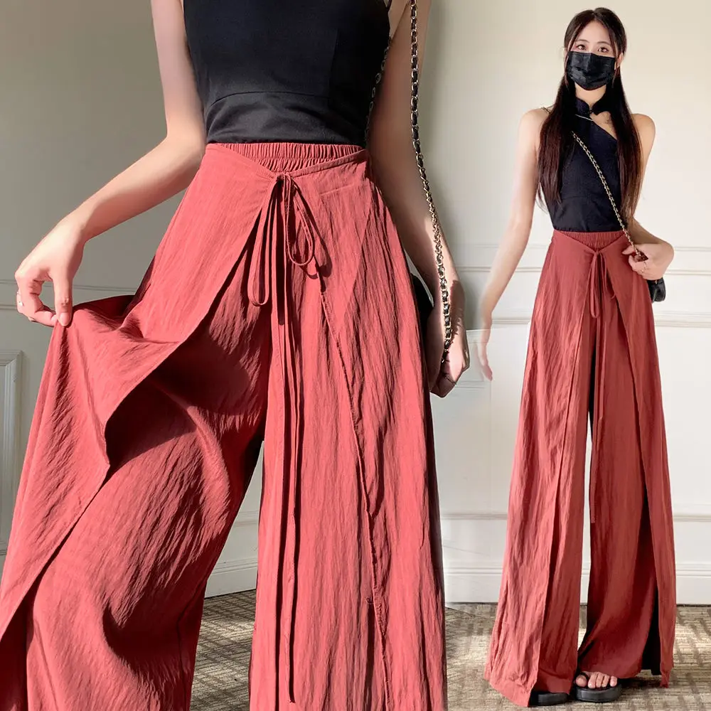 Design Sense Strapped Wide Leg Casual Pants Women's Texture Sense Hanging Feeling Floor Dragging Skirt Pants Long Pants