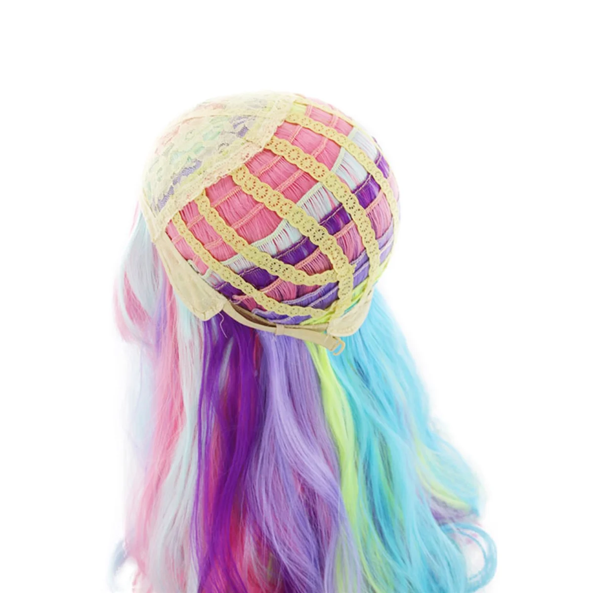 AT53 Highlight Dyed Mid-Length Curly Hair Synthetic Wig Wavy Rainbow Wig for Performance Music Festival Wedding Cosplay