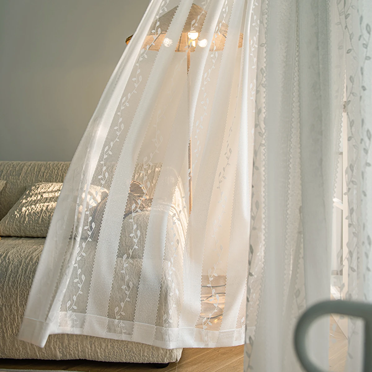 1db Fűzfa Üzletág mintás embroidered Kivétel nélküli curtain，modern Pásztor- stílusú Sáv Géz Függöny számára Lá Eleven szoba dekor