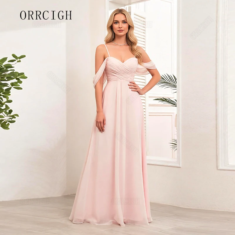 Cold Shoulder Chiffon Bridesmaid Dresses for Women Pleated Sleeveless Spaghetti Strap Sweetheart Long Maid of Honor Formal Dress