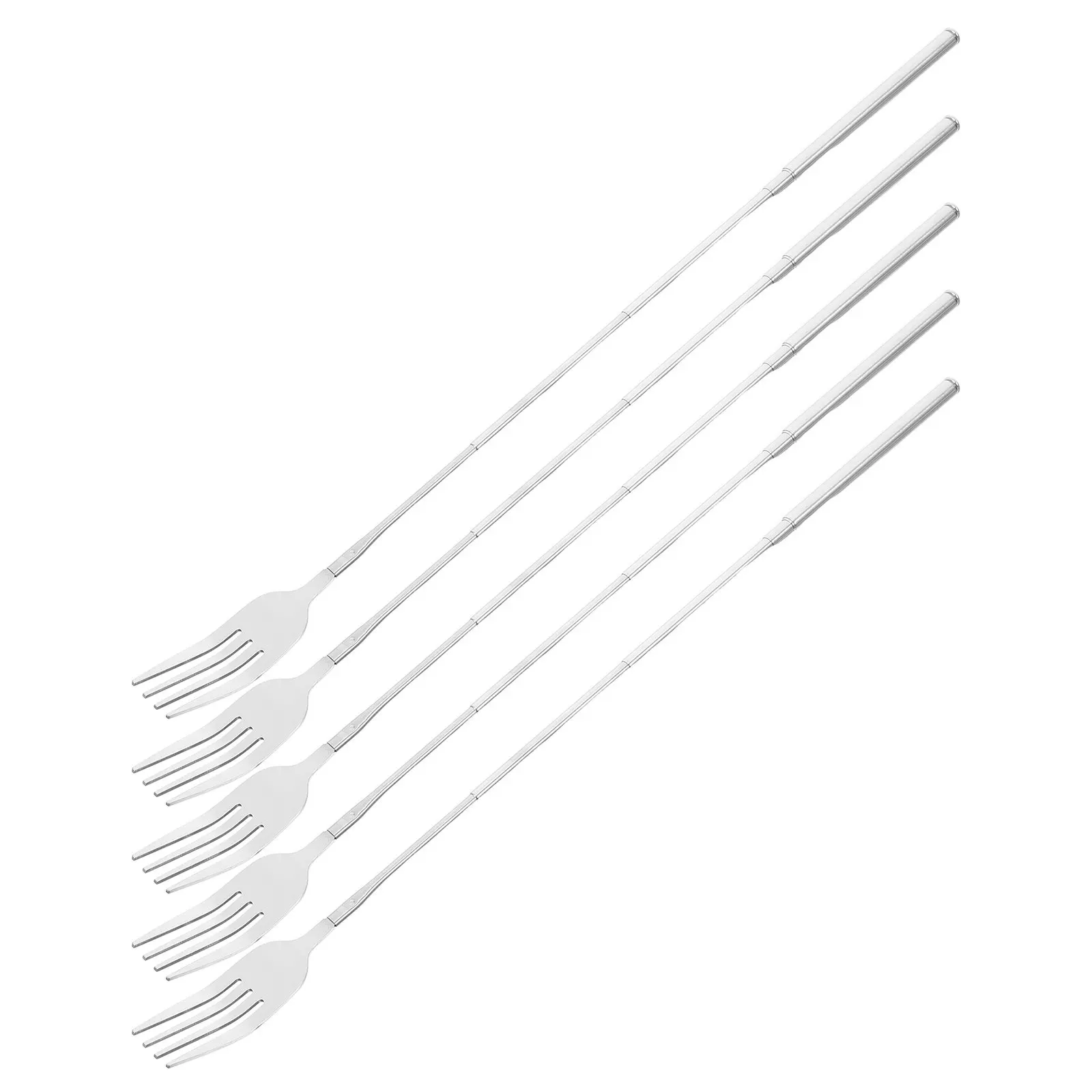 5Pcs Telescopic Stainless Steel Fork Adjustable Extendable Bbq Fork for Camping Picnic Dinner Pasta Dessert Portable Reusable