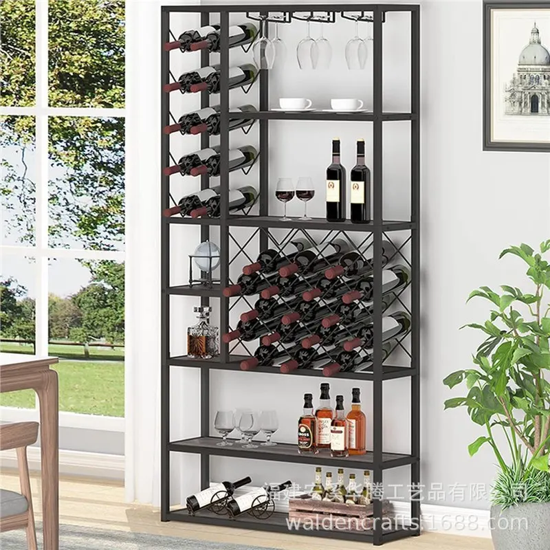 Retro wrought iron home floor-to-ceiling wine rack cabinet red storage display rack glass rack 2