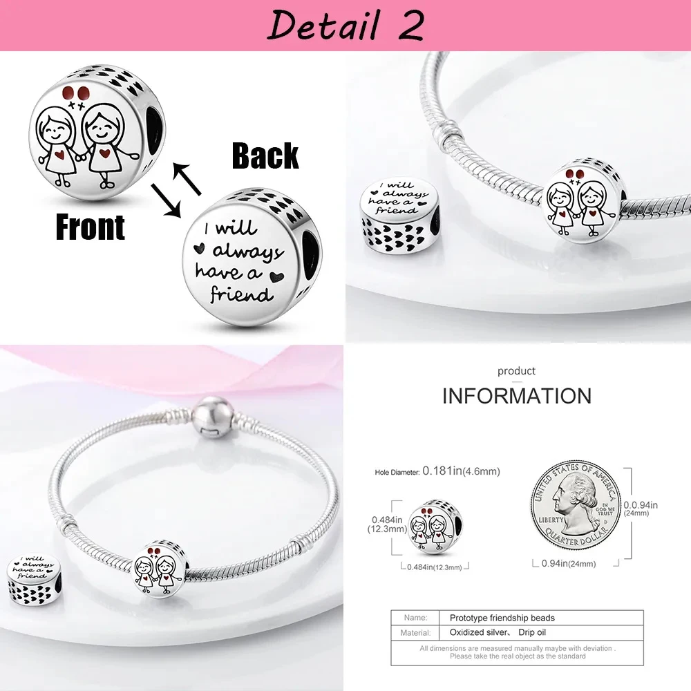 Silver Plated Sister In My Heart Friend Friendship Bead Charm Fit Bangle Bracelet Beads Color Women Jewelry Making Love Gift