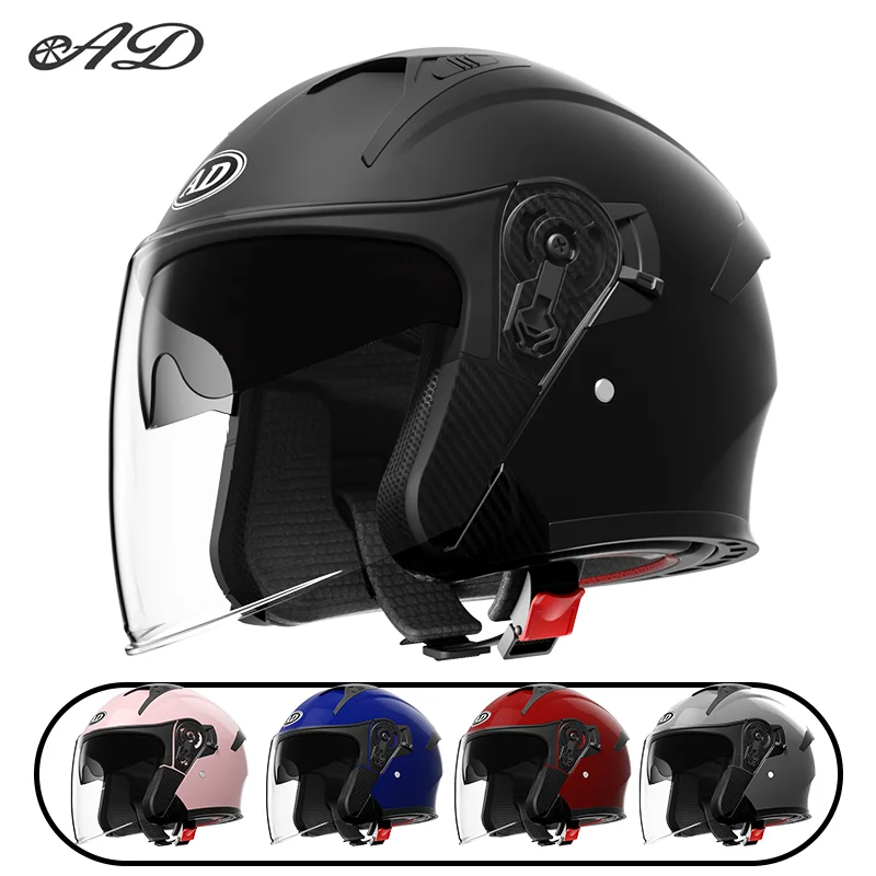 

AD Electric motorcycle helmet for men and women, warm autumn and winter, double mirror half helmet, suitable for all seasons