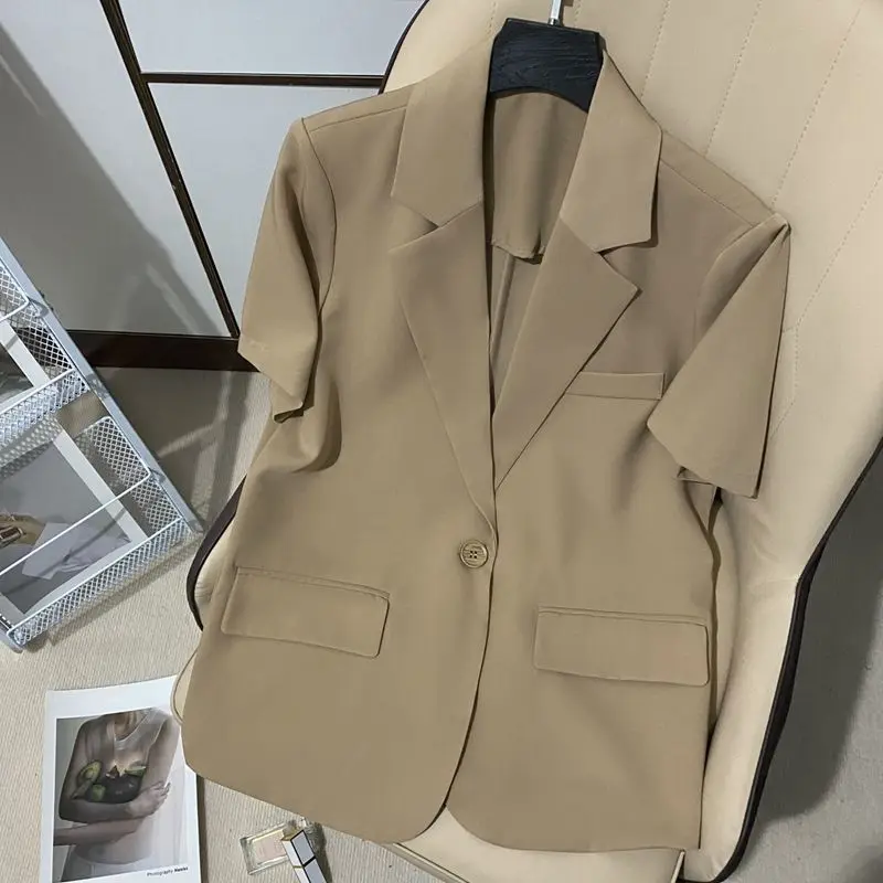 

plus Size Women's Summer Thin Short Sleeve Suit Jacket Loose Fit Casual Korean Style Pure Color Commute Fashion Big Clothes