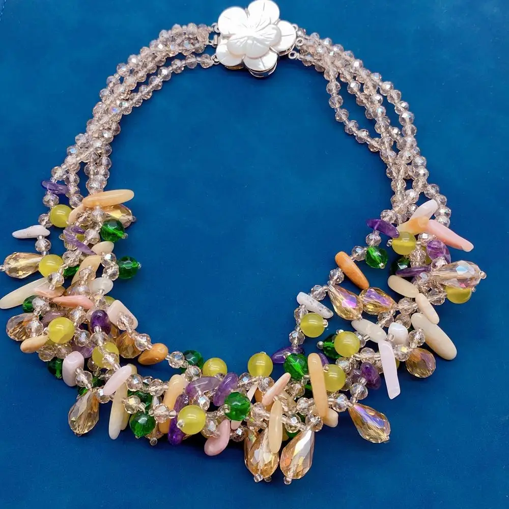 

Y·YING 4 Strands Crystal Jade Pink Opal Necklace Multi Strands Gemstone Necklaces