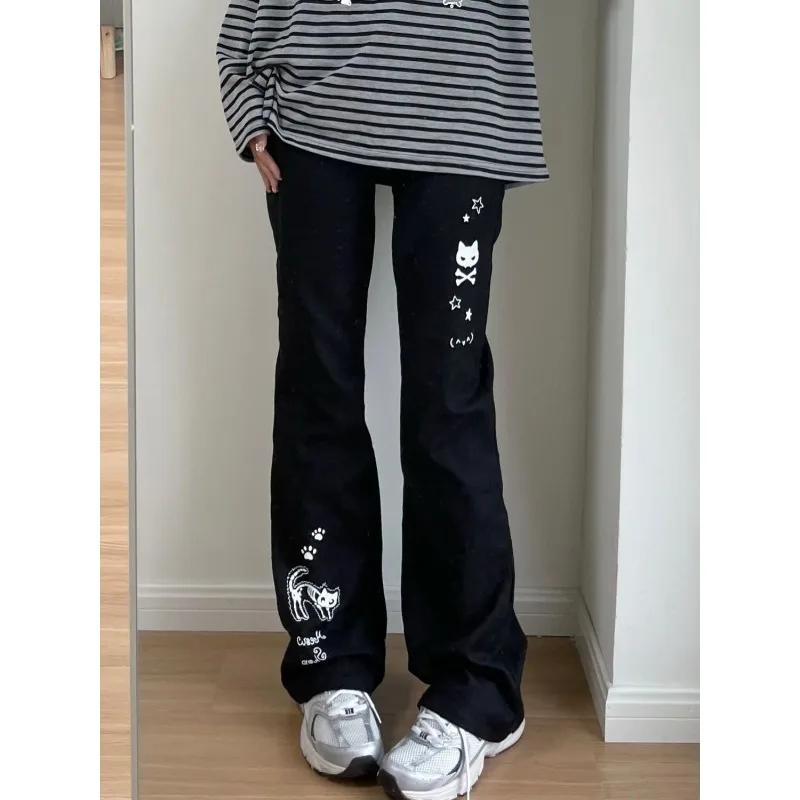 

Deeptown Y2k Harajuku High Waist Pant Women Japanese Kawaii Grunge Cartoon Print Wide Trouser Goth Streetwear Spring Autumn 2024