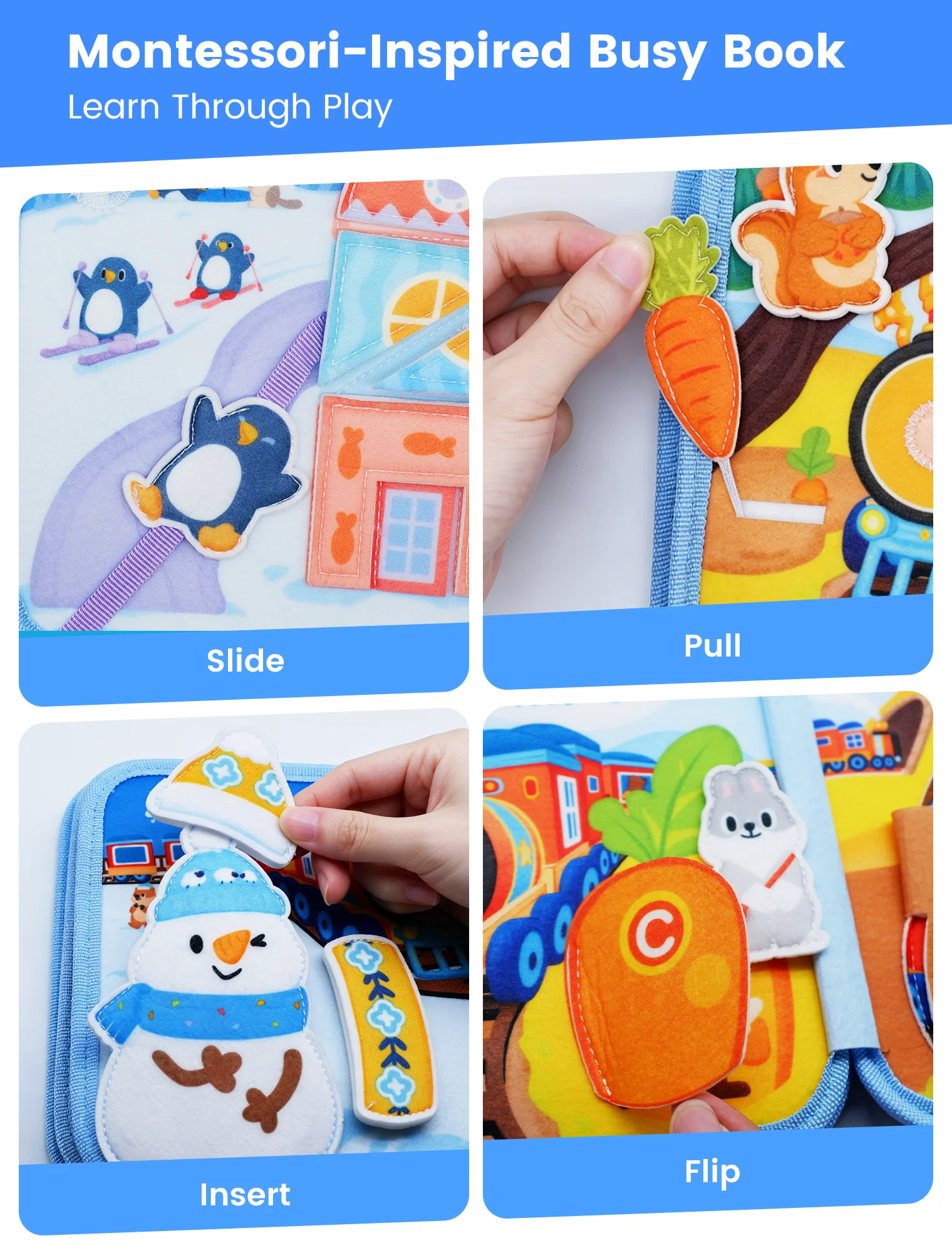 Montessori Quiet Books for Toddlers, Soft Activity Busy Book,Felt Cloth Book,Sensory Travel Toy with Learning Activities