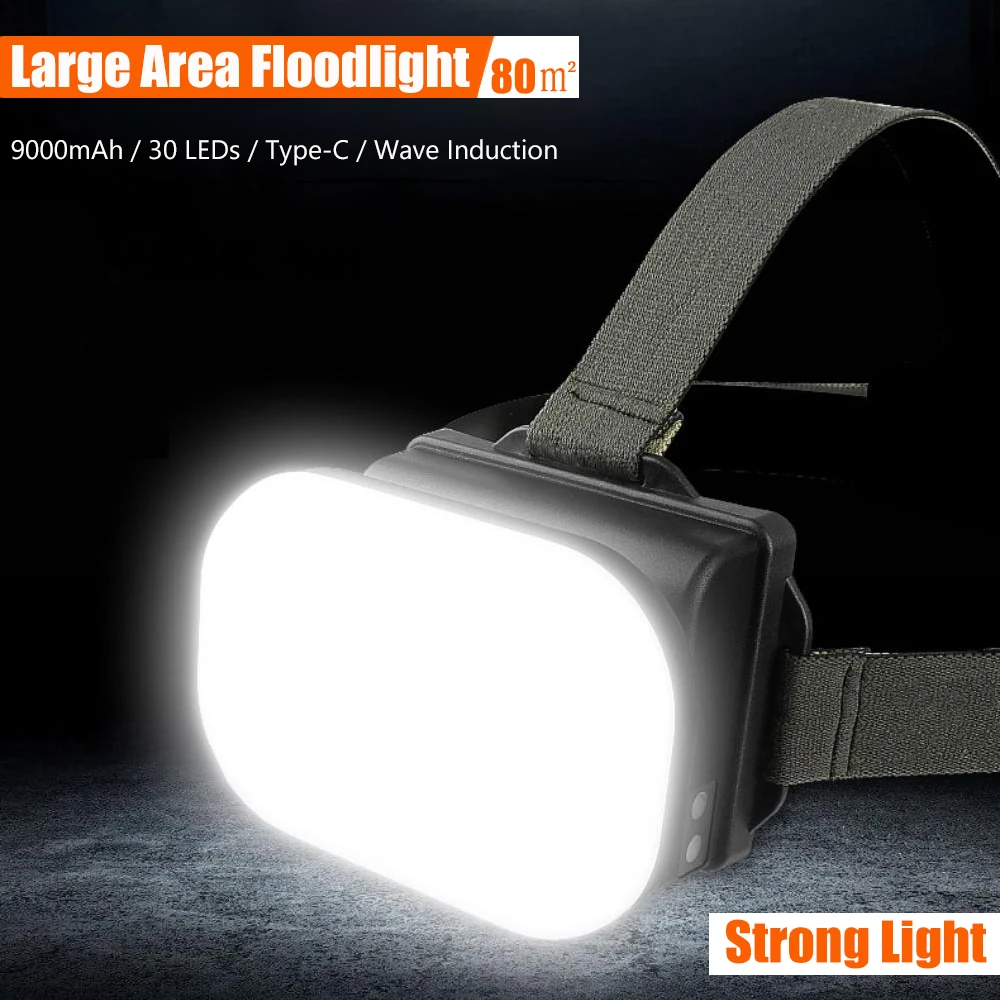 Large Area Floodlight Headlamp 8800mAh High Powerful Rechargeable Led Head Flashlight Camping Lantern for Fishing Hiking Hunting