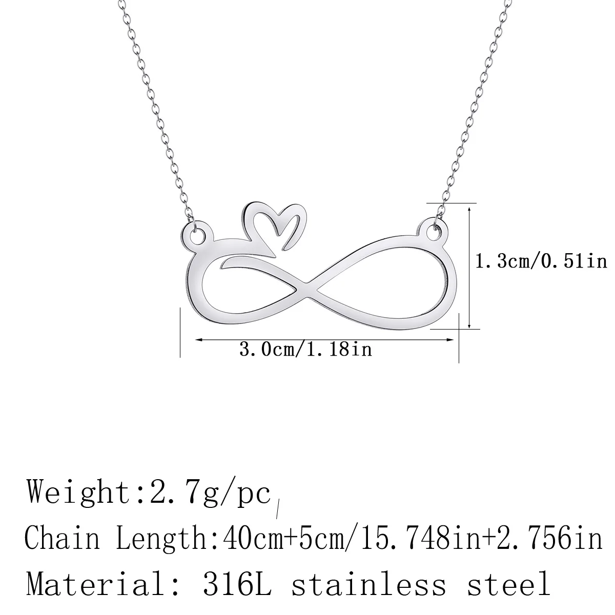 Stainless Steel Simple Infinity With Heart Pendant Necklace Women Wedding Jewelry Simple Necklaces