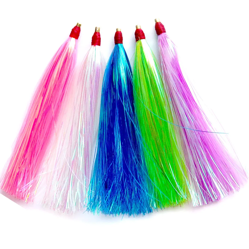 50 stücke Mix Farbe Kupfer Kopf Mylar Flash Teaser Trolling Rock Köder Künstliche Bucktail Jig Angeln Lockt Tintenfisch Rock Köder angelgerät – Detail 2