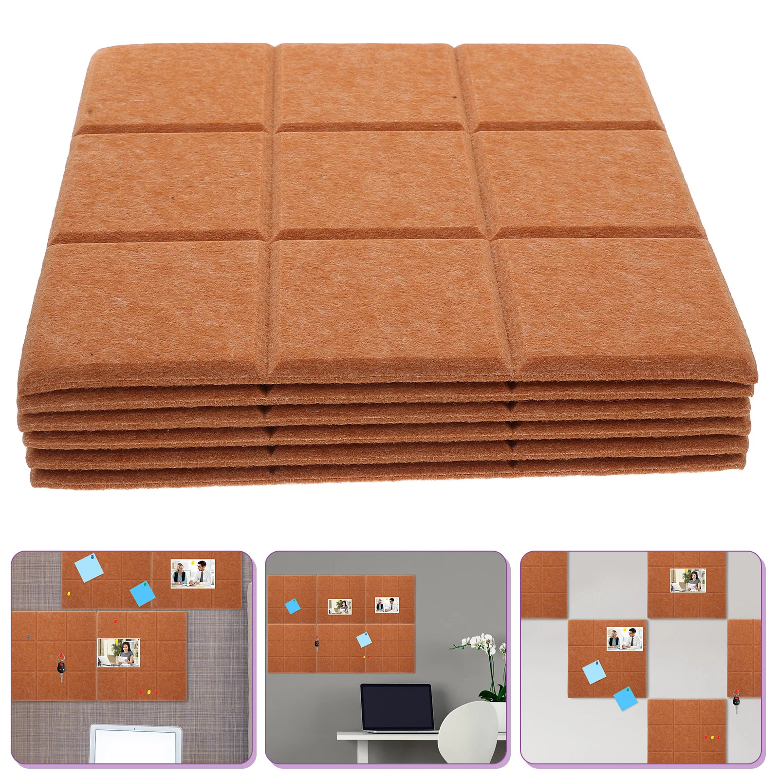 

6Pcs Felt Bulletin Board Wall Tiles Self-Stick Memo Board for Photos Notes Enamel Pins Office School Decoration