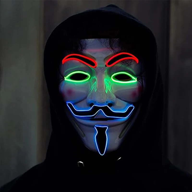 2025 Hot LED Hacker V Vendetta Mask Adults Luminous LED Light Up Mask For Glow Party Costume Accessories Halloween Mask Décor
