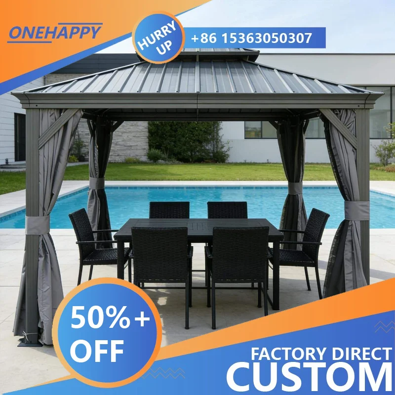 Any Size Custom Anti Rust Aluminum Outdoor Gazebo Retractable Top Awning All Weather UV Block Durable Backyard Home Sun Shade
