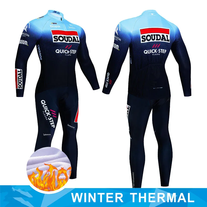 Winter Cycling Jersey Set QUICK STEP Thermal Fleece Cycling Clothes MTB Bicycle Clothing Keep Warm Mountain Bike Cycling Wear