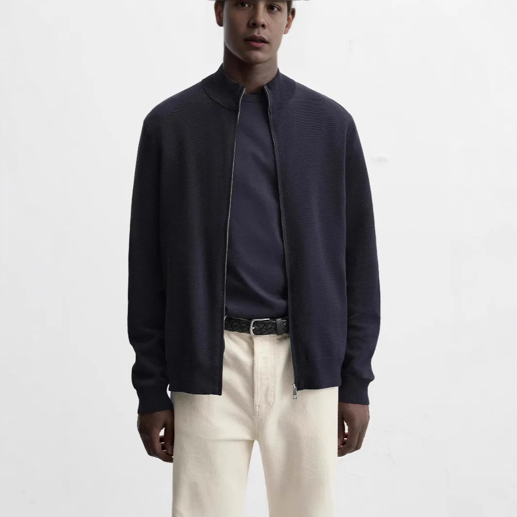 

2025 Spring New Men's Half High Collar Zipper Slimming Straight Sleeve Cardigan