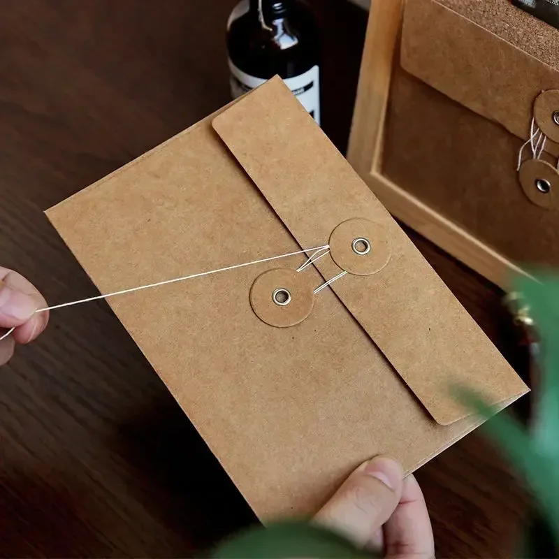 10 Pcs Vintage Brown Kraft Paper Envelopes with Button String Tie Closure Clasp for Greeting Cards Letter Journal Storage