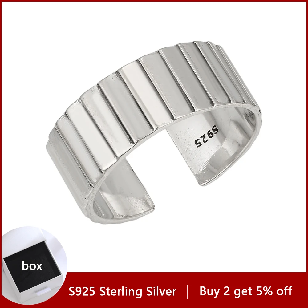 

New 100% S925 Sterling Silver Fashion Hip Hop Men's Ring Party Jewelry Gift Neutral Couple Wide Ring Accessories Open Ring