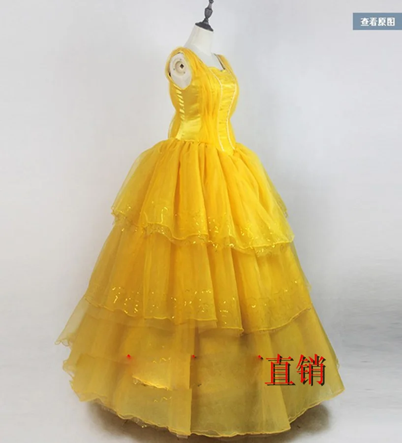 Belle princess dress Adult cosplay party costume Women Luxury beauty costumes yellow dresses Beast