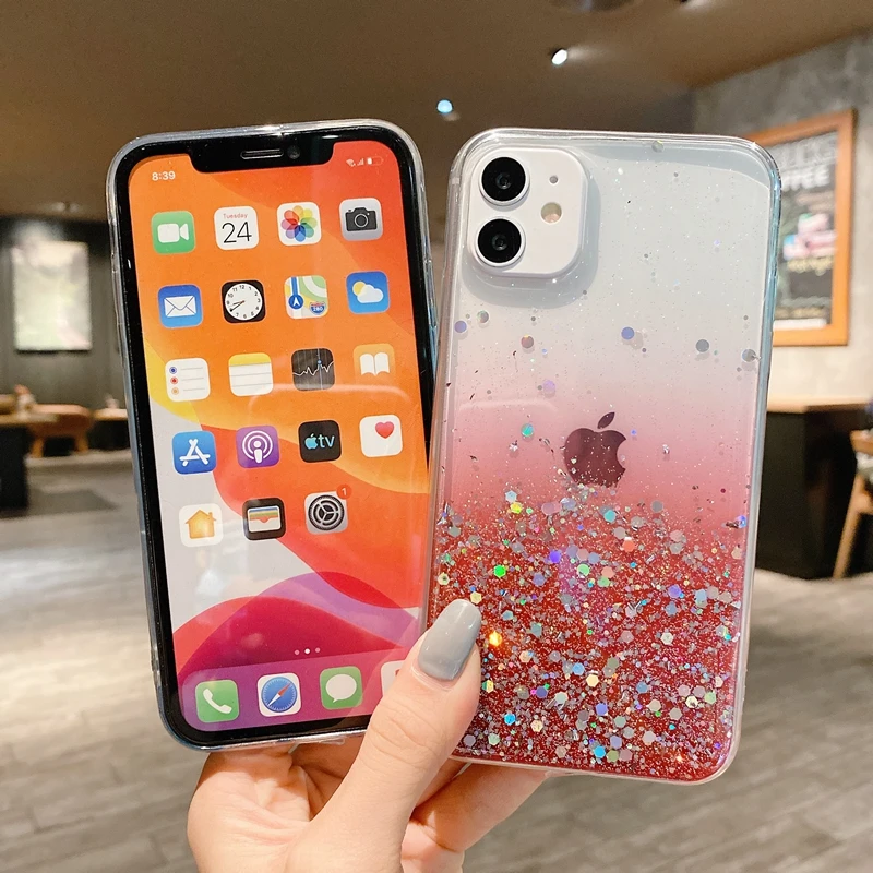 Luxury Glitter Transparent Phone Case For iPhone 11 12 13 14 15 Pro Max XS X XR 7 8 Plus SE 2020 Mini Soft Bumper Back Cover